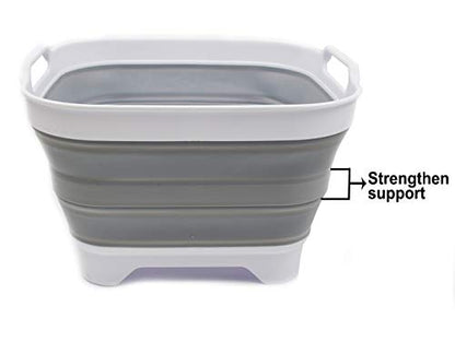 SAMMART 10L (2.64 gallon) Collapsible Dishpan with Draining Plug - Foldable Washing Basin - Portable Dish Washing Tub - Space Saving Kitchen Storage Tray (1, White/Grey) - color: White/Grey