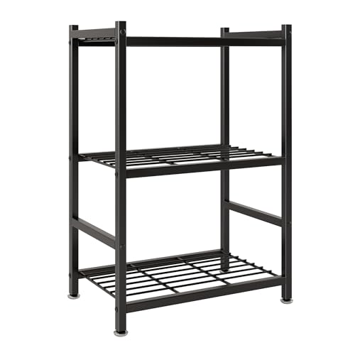 Small Storage Shelves, 3-Tier Metal Shelving Unit with Leveling Feet, Shelf Organizer for Garage, Kitchen, Pantry and Closet Organization, 17.7" x 11.8" x 29.9",Black - color: Black, size: 17.7" x 11.8" x 29.9"(3T)