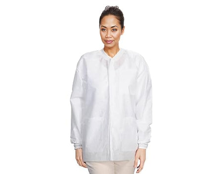 SunLite Ultra 3800 Series Premium Disposable Lab Jackets, Pockets, Knit Collar & Cuffs, Hip Length, 10 Pack - color: White, size: X-Small