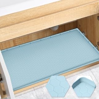Silicone Under Sink Mat 22"x19", Waterproof Cabinet Liner, LightBlue - color: Light Blue, size: 19"W x 22"L