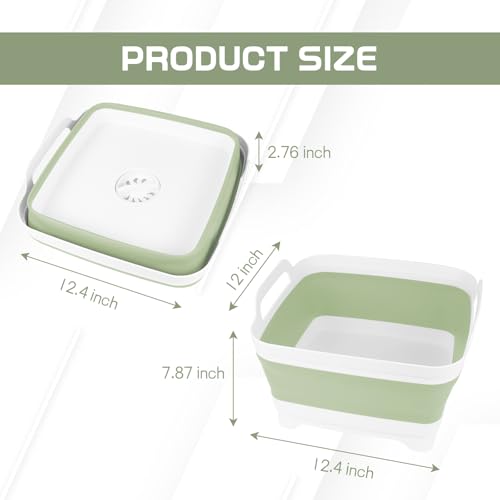 Hovom Collapsible Wash Basin with Drain Plug, 2.2 Gal (8.5L) Portable Sink - color: Green