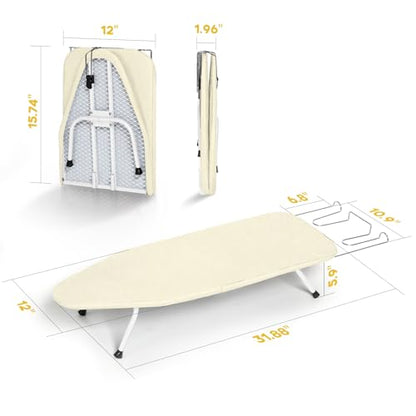 Metal Small Ironing Board Tabletop 31x12, RAINHOL Foldable Mini Iron Board - color: Ivory, size: Steel Mesh