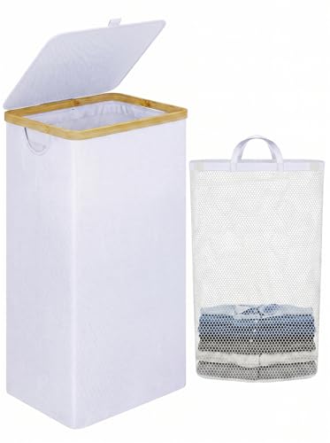 IEGrow Laundry Hamper with Lid,110L Laundry Basket with Mesh Bags,White - color: White, size: 110L