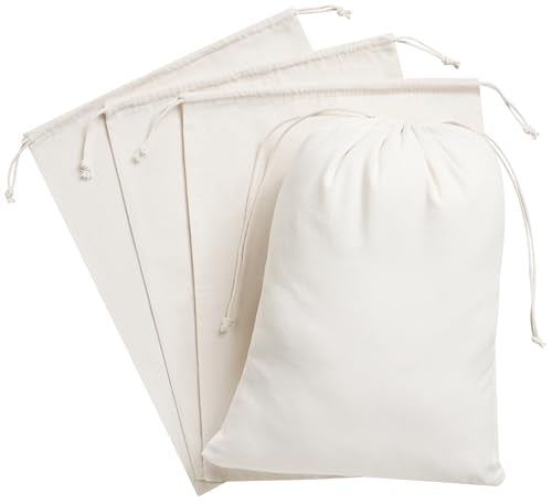 Heavy Duty Cotton Drawstring Bags 4-Pack - 270 GSM Thick Cloth Pouches for Gifts, Travel, Dice, Jewelry, Laundry - Double Drawstring (Natural Beige, 12 x 16 Inches) - color: Natural Beige, size: 12 x 16 Inches