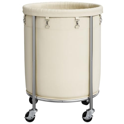 ELYKEN 190L Laundry Basket with Wheels, Steel Frame, Removable Bag, Cream - color: Cream, size: 190L