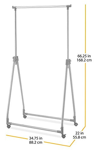 Whitmor Foldable Garment Rack - Rolling Clothes Rack - Adjustable Height - Silver - color: Silver - Foldable Adjustable Height