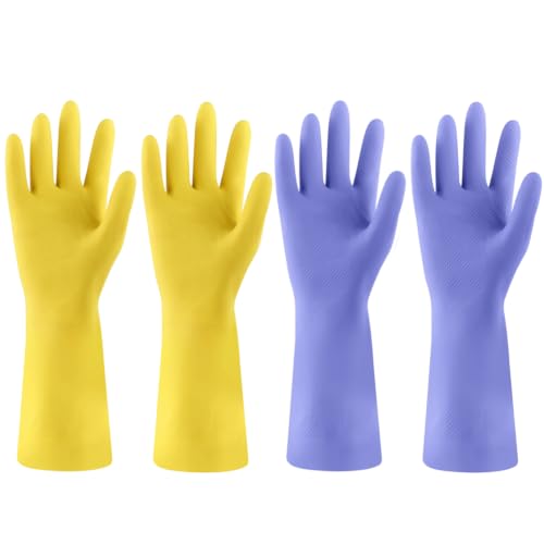 Rubber Kitchen Dishwashing Gloves - 4 Pairs Colorful Reusable Cleaning Gloves for Kitchen Washing Dishes and Household Cleaning(Small, Yellow+Blue) - color: Yellow,blue, size: Small (Pack of 4)