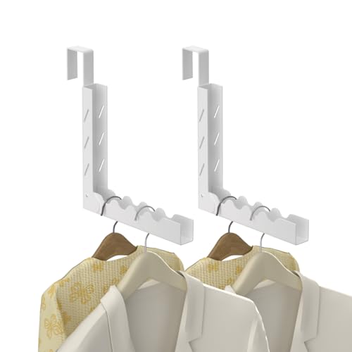 Over The Door Hooks Hanger Fit Up to 1 3/4 Inch Optimal, Foldable Over The Door Clothes Drying Rack for Laundry Bathroom Bedroom (White 2 Pack)