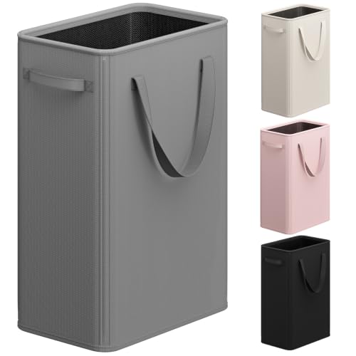Optish 75L Slim Laundry Hamper, Large Laundry Basket With Handles, Narrow Laundry Basket for Dorm, Bedroom, Living Room, Collapsible Laundry Hamper, Grey - color: Grey, size: 75L