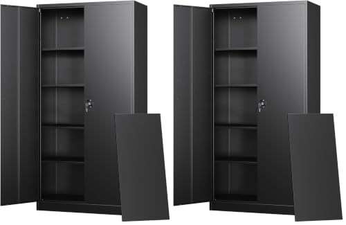 Letaya Metal Garage Storage Cabinets with Lock Door and Adjustable Shelves, Steel Tool Cabinets for Home,Office,Warehouse Organisieren (Black) (Pack of 2) - color: Black, size: 16"D x 32"W x 71"H (Pack of 2)