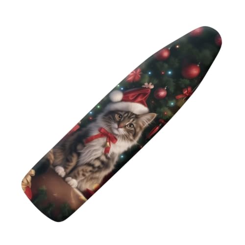 Flashideas Christmas Cat Ironing Board Cover and Pad Standard Size Ironing Board Cover and Pad Ventilate Extra Wide Ironing Pad for Table Modern Design - color: Christmas Cat