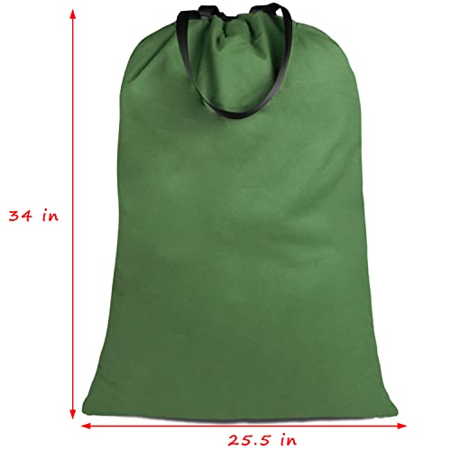 Sanlykate Large Canvas Cotton Laundry Bag with Drawstring & Handles, Heavy Duty Durable Dirty Clothes Organizer, Tear Resistant Hamper Liner Storage Bag, Travel Sack, 25.5 x 34inch - Army Green - color: ArmyGreen