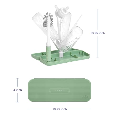 Ubbi On-the-Go Drying Rack & Bottle Brush Set, Holds Up To 8 Bottles, Sage - color: Sage