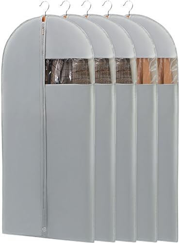 50" Garment Bag, Mens Suit Bags for Closet Storage and Travel, Garment Bags for Hanging Clothes, Foldable Suit Cover Bags with Clear Window for Coats, Jackets, Dresses - Gray/ 5 Packs - color: Grey, size: 50" - 5 Pack