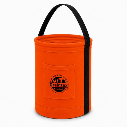Graintex Canvas Utility Bucket 9.5"x14", Round Tool Bucket, Reinforced Base & Carry Handle, Ripstop Canvas, Ideal Multi-Purpose Bag for Jobsite, Gardening, Home Use, Tool Storage - Orange - color: Orange