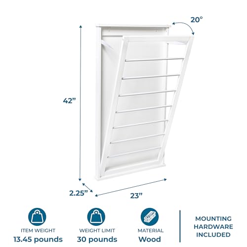 Honey-Can-Do Wall-Mount Wooden Clothes Drying Rack, 30 lb, White