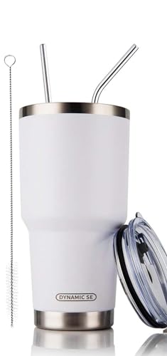 D·S 30oz White Tumbler Double Wall Vacuum Insulated Travel Coffee Mug - color: White