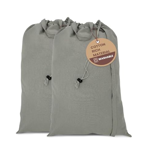 LFH Home Cotton Rich Large Laundry Bag with Handle, Heavy Duty Drawstring Closure Washable Laundry Bags, School Travel, Home, Hotel, College Dorm, Organizer Sack, Toys Clothes 20x30 (Pack 2)-Grey - color: Grey, size: 20”x30” (Pack of 2)