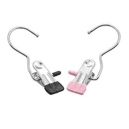 Coideal Boot Hangers Laundry Hanging Hooks Clips, 16 Pcs Stainless Steel Portable Clothespins for Drying Closet Travel (Black + Pink) - color: Black + Pink