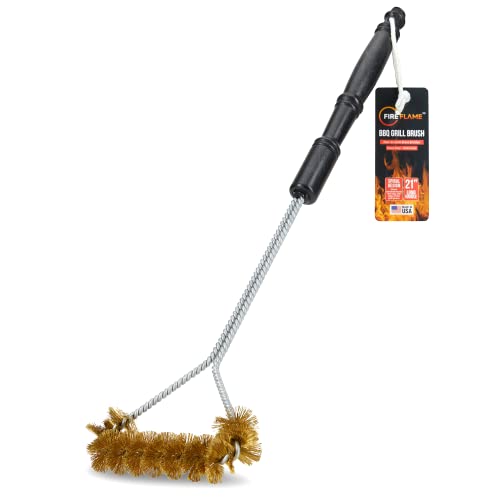 Fireflame BBQ Grill Brush, 21-Inch Long Handle, Brass Bristles, Made in USA - size: 21 Inch
