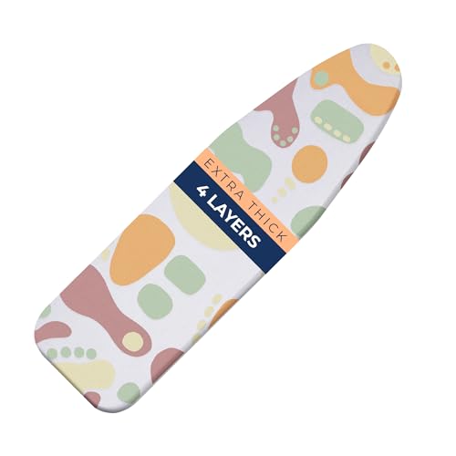 Ironing Board Cover and Pad Extra Thick Heavy Duty Padded 4 Layers Non Stick Scorch and Stain Resistant 15x54 and 3 Fasteners Elastic Edge with Bonus Protective Scorch Mesh Cloth - color: Pastel, size: 15"x54"
