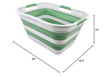 SAMMART 30L(8 gallon) Collapsible Plastic Laundry Basket - Foldable Pop Up Storage Container/Organizer - Space Saving Hamper/Basket - Water Capacity 24L(6.3 gallon) (1, Grey/Dark Sea Green) - color: Grey/Dark Sea Green