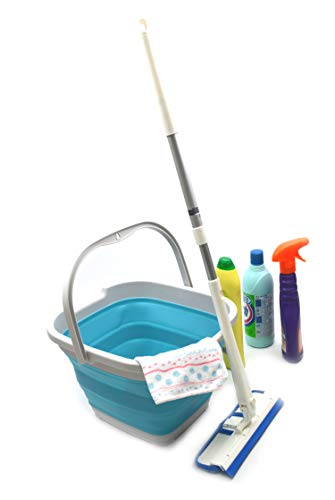 SAMMART 10L (2.6 Gallon) Collapsible Rectangular Handy Bucket (1, Grey/Bright Blue) - color: Grey/Bright Blue