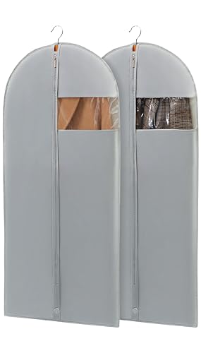 50" Garment Bags for Hanging Clothes, Suit Bags for Closet Storage and Travel, Grey Suit Cover Bags with Clear Window for Coats, Jackets, Dresses (2 Packs) - color: Grey, size: 50" - 2 Pack