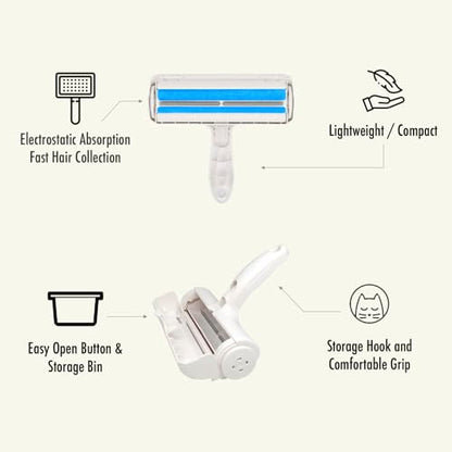 Roller Pet Hair Remover and Reusable Lint Roller - Cat and Dog Hair Remover for Furniture, Carpet, Clothes, Bedding and Car Seats- Lightweight, Multi-Surface Fur Removal Tool (Blue) - color: Blue