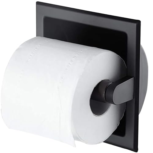 Recessed Toilet Paper Holder Black KWQKEM in Wall Toilet Roll Holder Stainless Steel Metal Bathroom Tp Hanger Storage in Cabinet for Small Spaces Durable Heavy Duty Space Saving Design - color: Matte Black