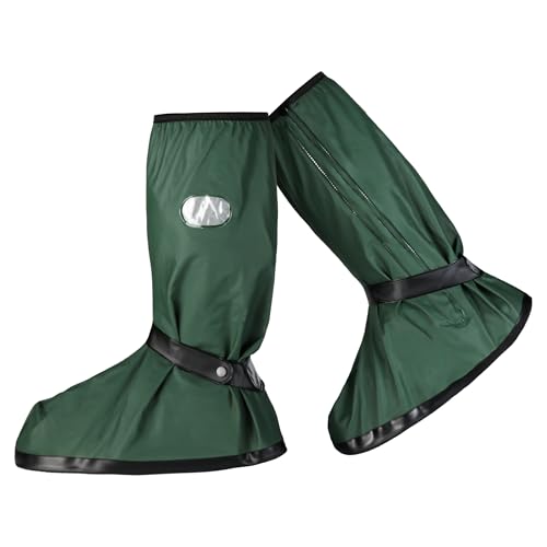 Waterproof Reusable Boot Covers for Men & Women, Extended Mid-Calf Rain Shoe Covers with Side Zipper, Dual Buckle Fit, Slip-Resistant Sole, Reflective Trim & Storage Pouch - color: Green, size: M 3–4 / W 4.5–5.5