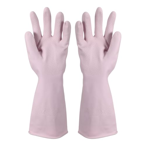 uxcell Rubber Cleaning Gloves, Reusable Household Dishwashing Long Rubber Gloves with Non-slip Grip - color: Pink Purple, size: Small