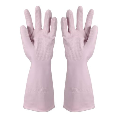 uxcell Rubber Cleaning Gloves, Reusable Household Dishwashing Long Rubber Gloves with Non-slip Grip - color: Pink Purple, size: Medium