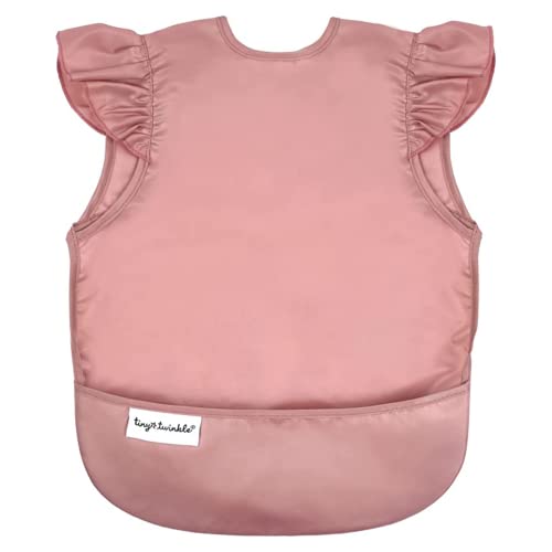 Tiny Twinkle Mess Proof Baby Bib for Girls | Waterproof Toddler Bib for Eating | Baby Apron for Feeding | Machine Washable | Perfect Shower Gift (Taupe, 6–24M) - color: Taupe, size: Small 6-24 Months