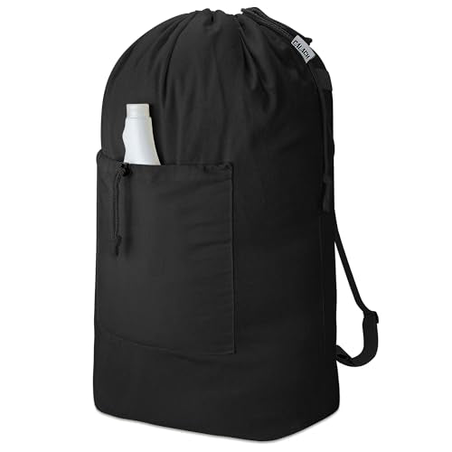 Laundry Bag Backpack, Canvas Laundry Bag with Straps & Drawstring, Black XL - color: Black, size: X-Large
