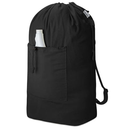 Laundry Bag Backpack, Canvas Laundry Bag with Straps & Drawstring, Black XL - color: Black, size: X-Large