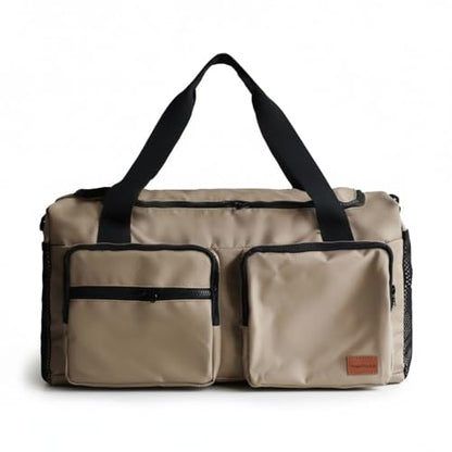 Travel Duffel Gym Bag Large Capacity Adjustable Strap Khaki Travel Unisex - color: Khaki