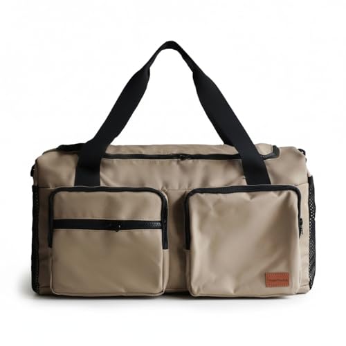 Travel Duffel Gym Bag Large Capacity Adjustable Strap Khaki Travel Unisex - color: Khaki