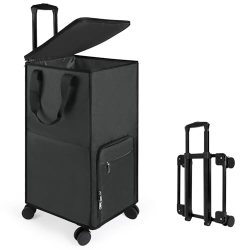 Bukere Extra Large Rolling Laundry Basket with Removable Wheels & Zipper Lid, Freestanding Laundry Hamper, Collapsible bag for Clothes Storage, Wheeled Cart for College Dorm Apartment Laundry Room - color: Darkgray
