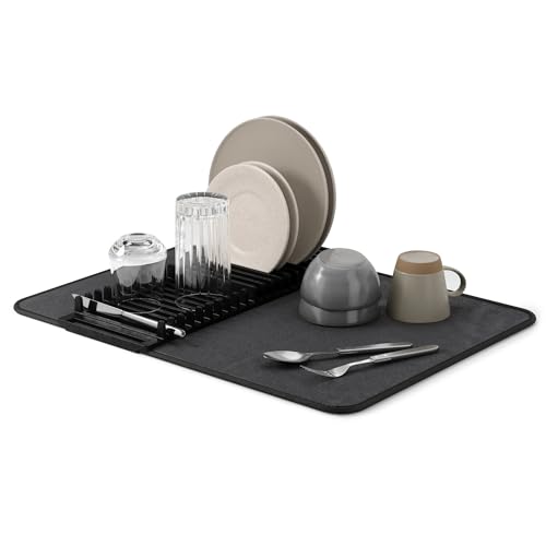 Umbra Udry Dish Drying Rack with Mat, Folds Flat for Storage, Black - color: Black, size: 24" x 18"