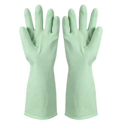 uxcell Rubber Cleaning Gloves, Reusable Household Dishwashing Long Rubber Gloves with Non-slip Grip - color: Light Green, size: Large