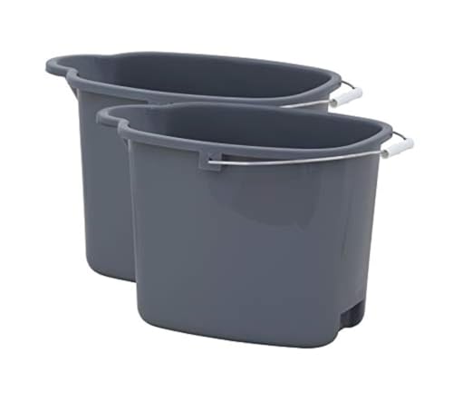 Superio Plastic Bucket with Grip Handle, 16 Liter Large Spout Cleaning Pail Grey, Heavy Duty Bucket Home Floor Mopping, Bath, Car Wash, Bowls for Camping, Fishing, 2 Pack - color: Gray, size: 2 Pack