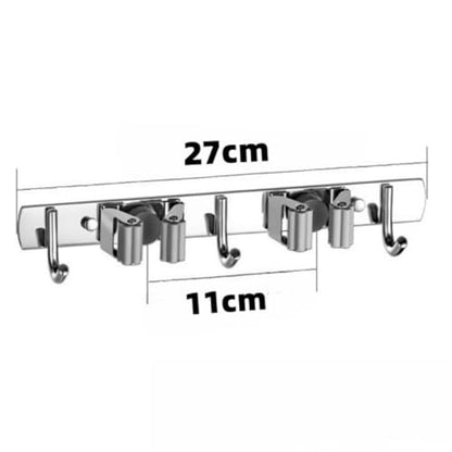 Mop and Broom Holder Wall Mount Metal Heavy Duty Stainless Steel Utility Hooks Mop Hanger Storage Rack Broom Organizer 2 Racks with 3 Hooks Garden Tool