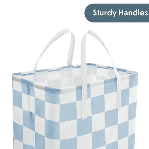 Checkered Laundry Hamper, Pack of 2, Large Pastel Blue Collapsible Cloth Hampers Basket for Storage Organization Cute Aesthetic, 2 x 75L - color: Blue