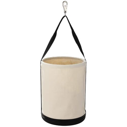 Utility Canvas Tool Bucket with Shoulder Strap, Hard Base All Purpose Canvas Bucket Bag, Heavy Duty Tool Organizer Bag with Metal Hook, Holds up to 150 Lbs