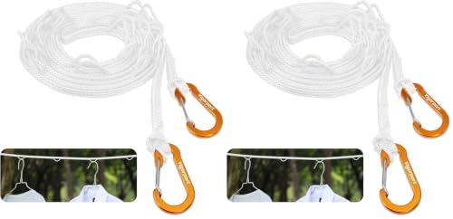 Vigorport Portable Travel Clothesline, Windproof Clothesline with Hang Hole, Indoor and Outdoor Clothes Line for Camping, Hotel, Backyard, Cruise Ship (White, 12.5 Ft) (Pack of 2) - size: 12.5 Ft (Pack of 2)
