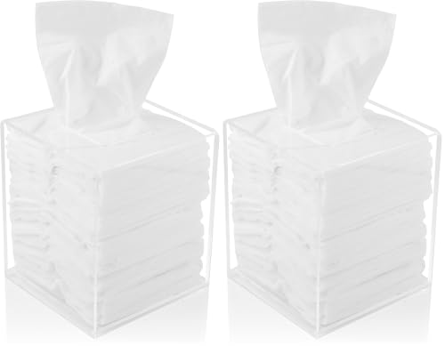 Acrylic Tissue Box Holder, Square Dispenser for Facial Tissues, Napkins, and Dryer Sheets. Perfect for Bathrooms, Desks, Countertops, Vanities, Bedrooms, and Nightstands (Square, Clear) (Pack of 2) - color: Clear, size: Square (Pack of 2)