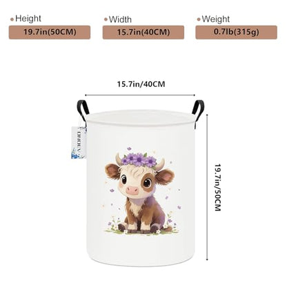 Round Cute calf Laundry Hamper Waterproof Fabric Home Storage - color: Round Cute calf