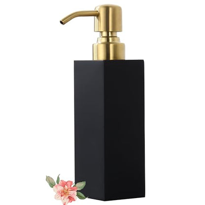 Matte Black Soap Dispenser, Countertop Lotion Resin Bottles with Rust Proof Gold Pump, Refillable Liquid Hand Soap Jar, Resin Shower Dispensers for Bathroom, Kitchen - color: Black+brushed Gold