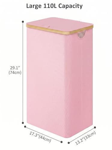 IEGrow Laundry Hamper with Lid,110L Laundry Basket with Mesh Bags,Pink - color: Pink, size: 110L